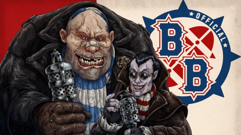 Illustration de deux présentateurs de match de Blood Bowl